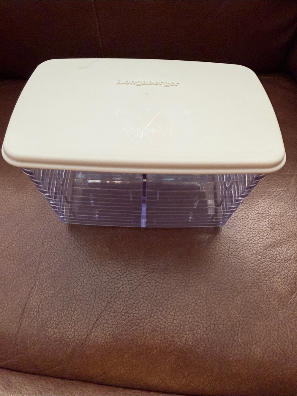 Longaberger Clear Storage Bin with Divider and Cream Lid